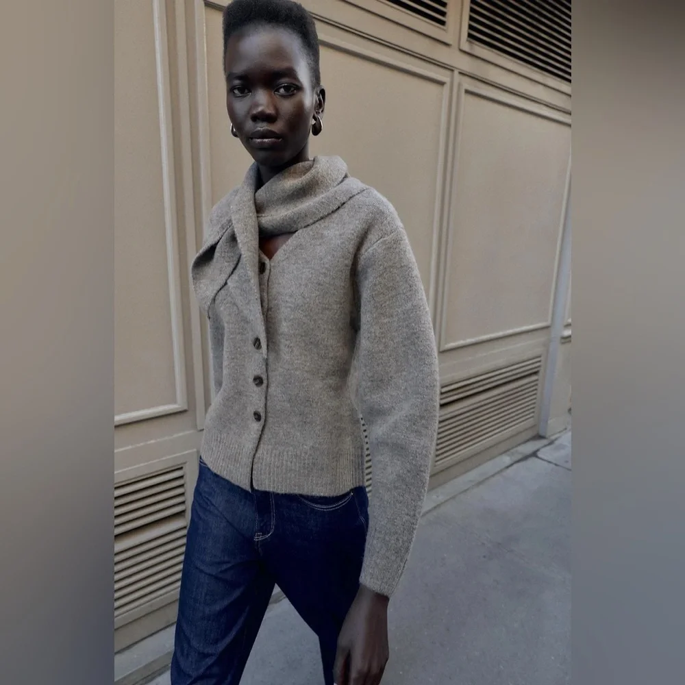 ZARA SCARF KNIT CARDIGAN - Picture 4 of 12